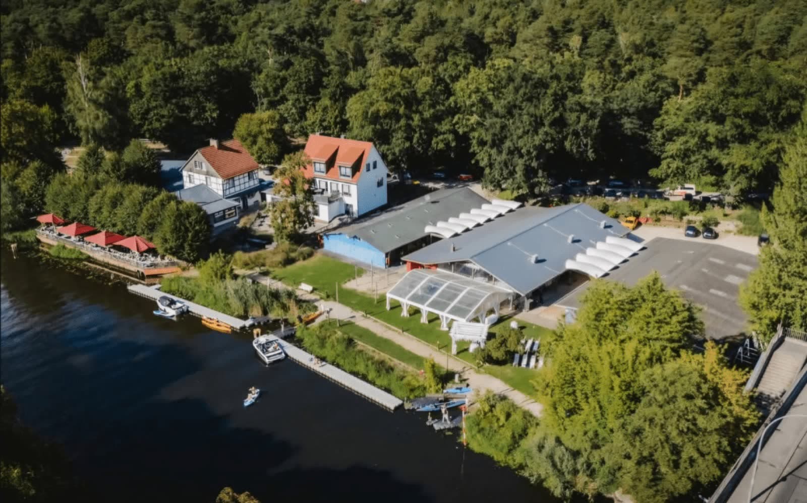 Luftaufnahme der Eventlocation Lavenda am Teltow-Kanal, Berlin